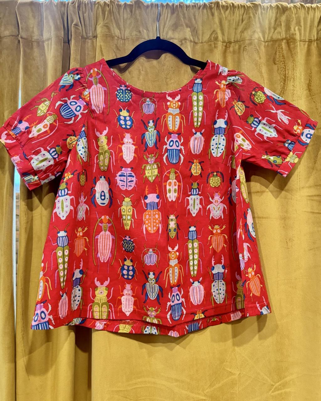Squasht Puff Sleeve Top in Red Bugs