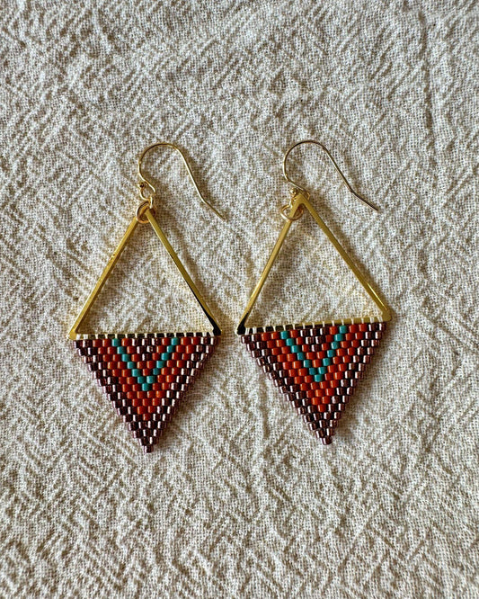 SV Beads Medium Japanese Beaded Earrings in Mauve, Orange and Blue