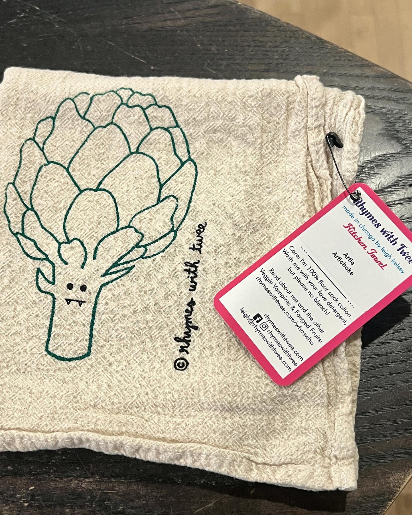 Rhymes With Twee Vampire Veggie Tea Towel - Artie Artichoke