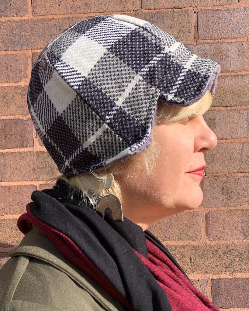 Squasht Darby Hat in Blue Plaid Italian Wool (Reversible)