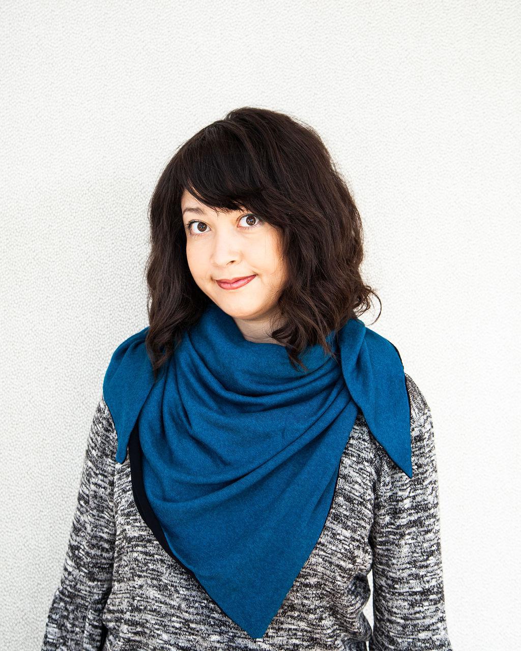 Squasht Triangle Scarf in Soft Modal Sweater Knit - Sapphire and Black