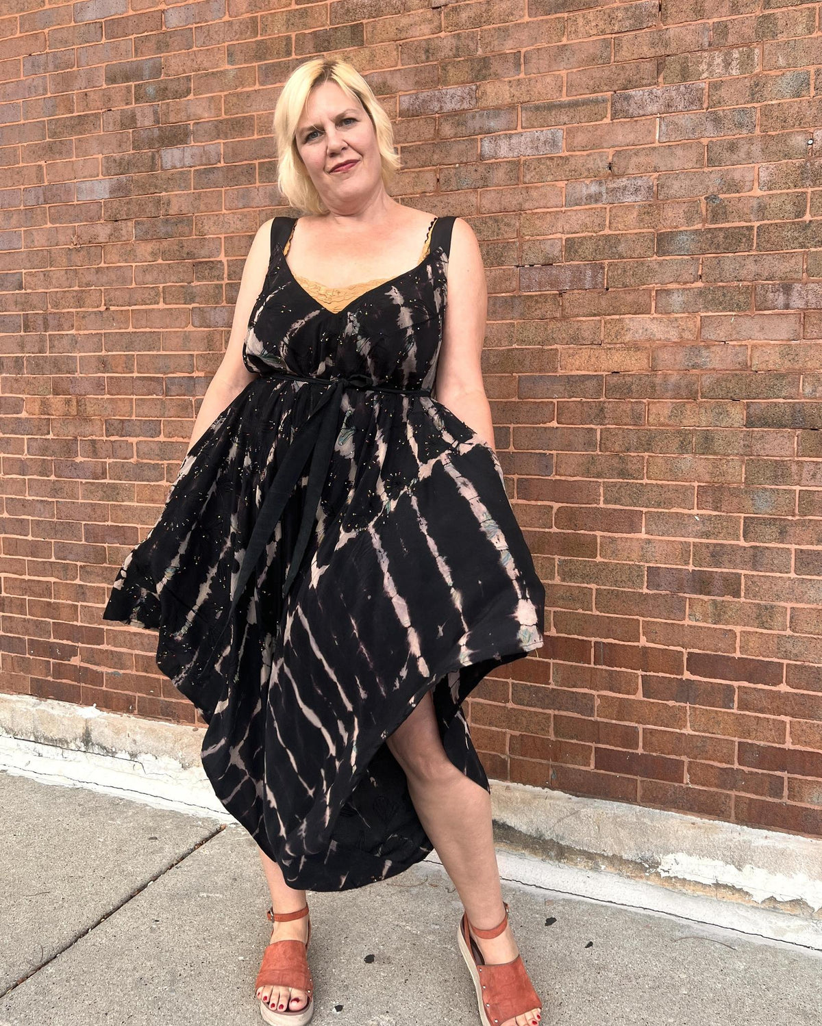Indie Ella Zatanna Boho Silk Jumpsuit in Midnight Noir Tie-Dye