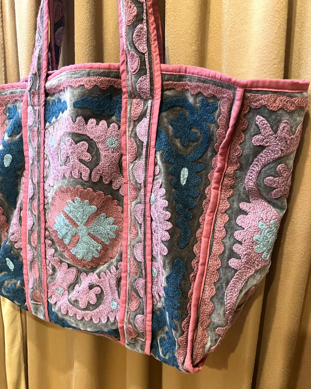 Txtile Velvet Suzani Tote Bag in Shades of Blush Pink