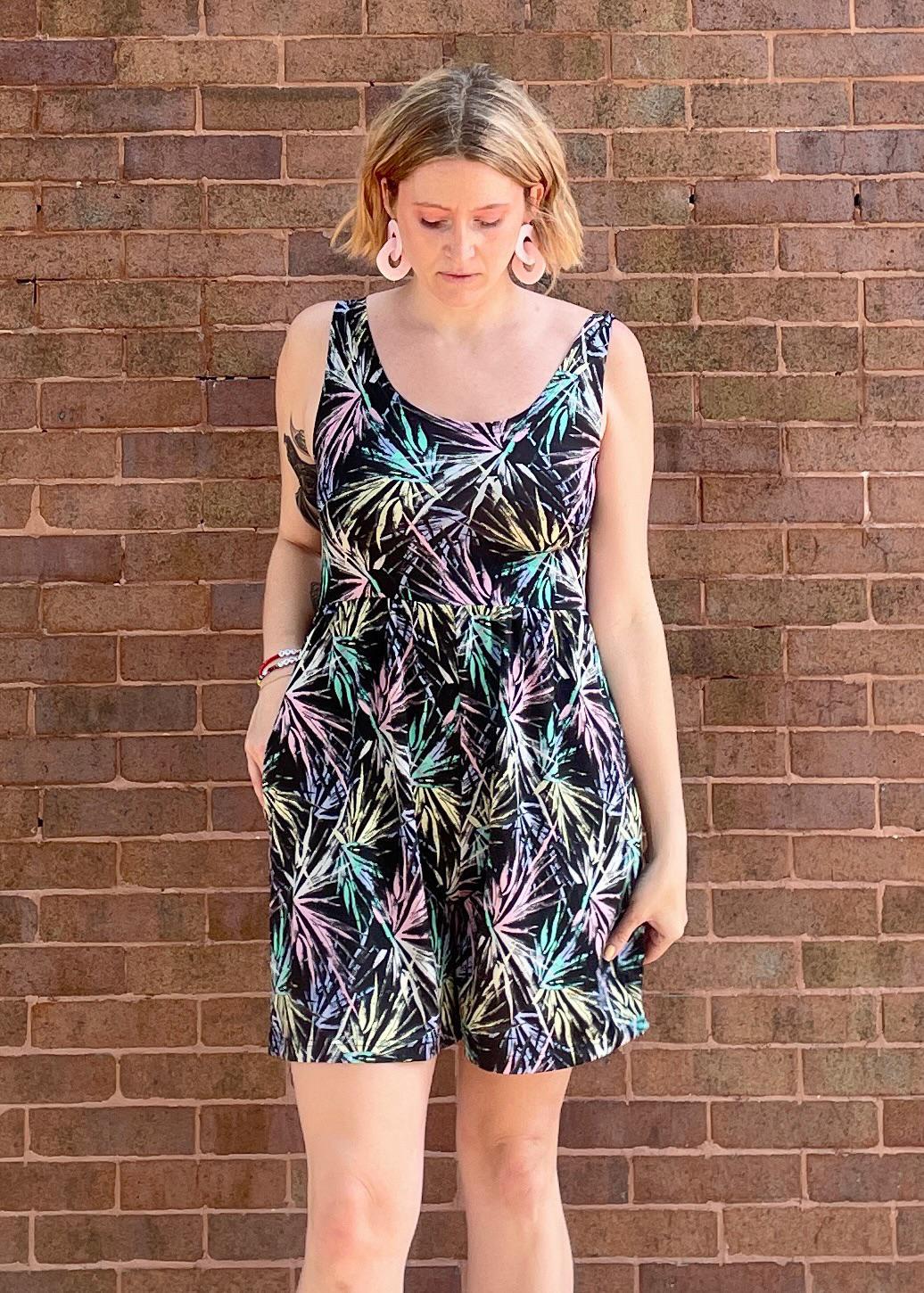 Fayru June Romper Black Palm Leaves Print - SALE