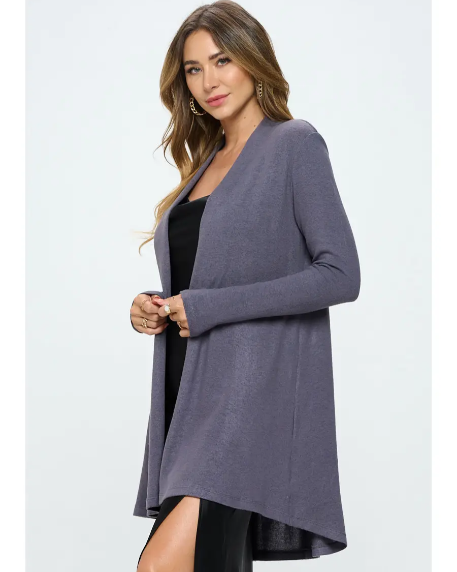 Renee C. Brushed Knit Draped Cardigan in Slate