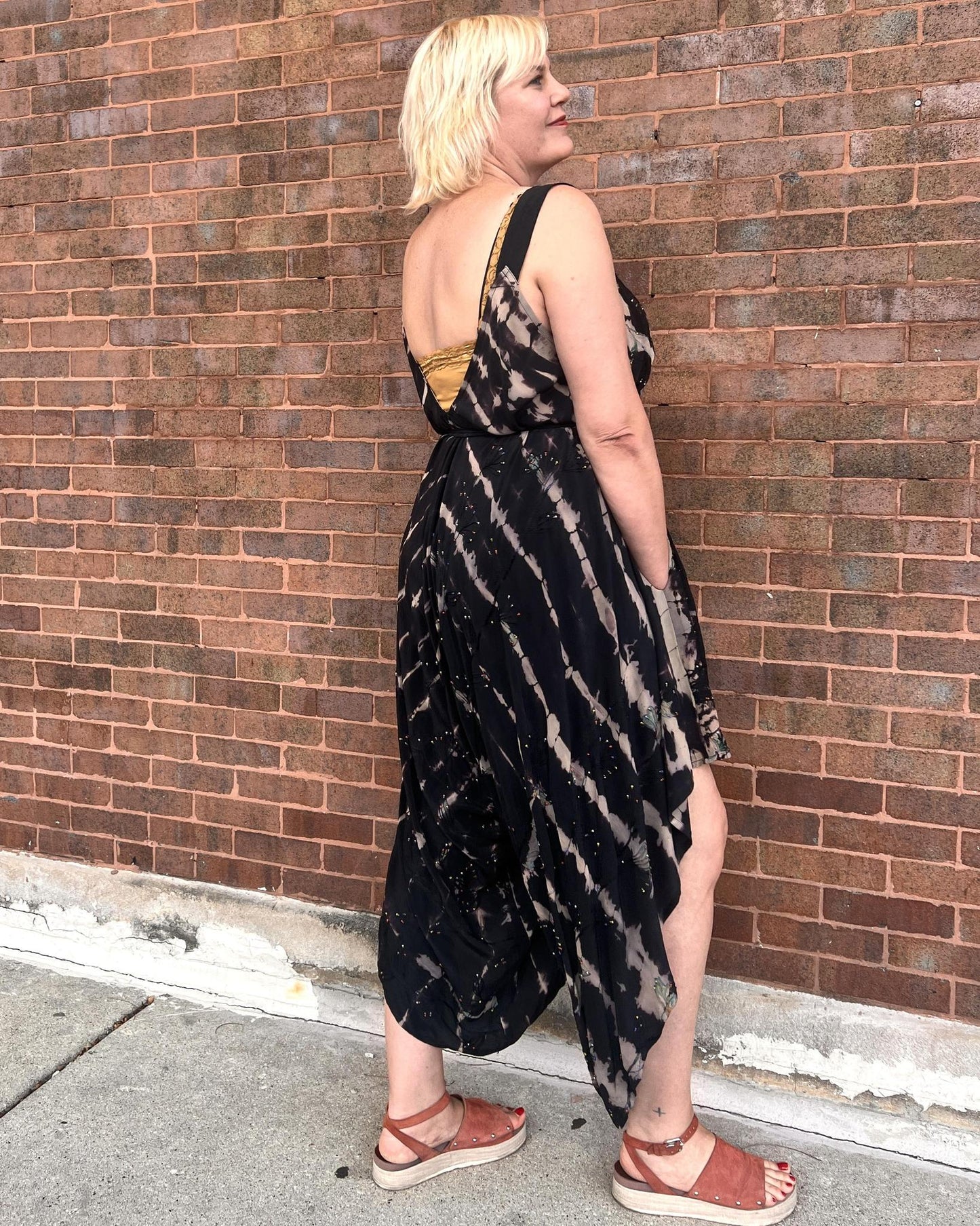 Indie Ella Zatanna Boho Silk Jumpsuit in Midnight Noir Tie-Dye