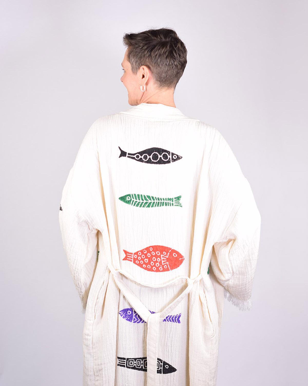 Txtile Luxury Turkish Cotton Kimono/Robe in Fish Party