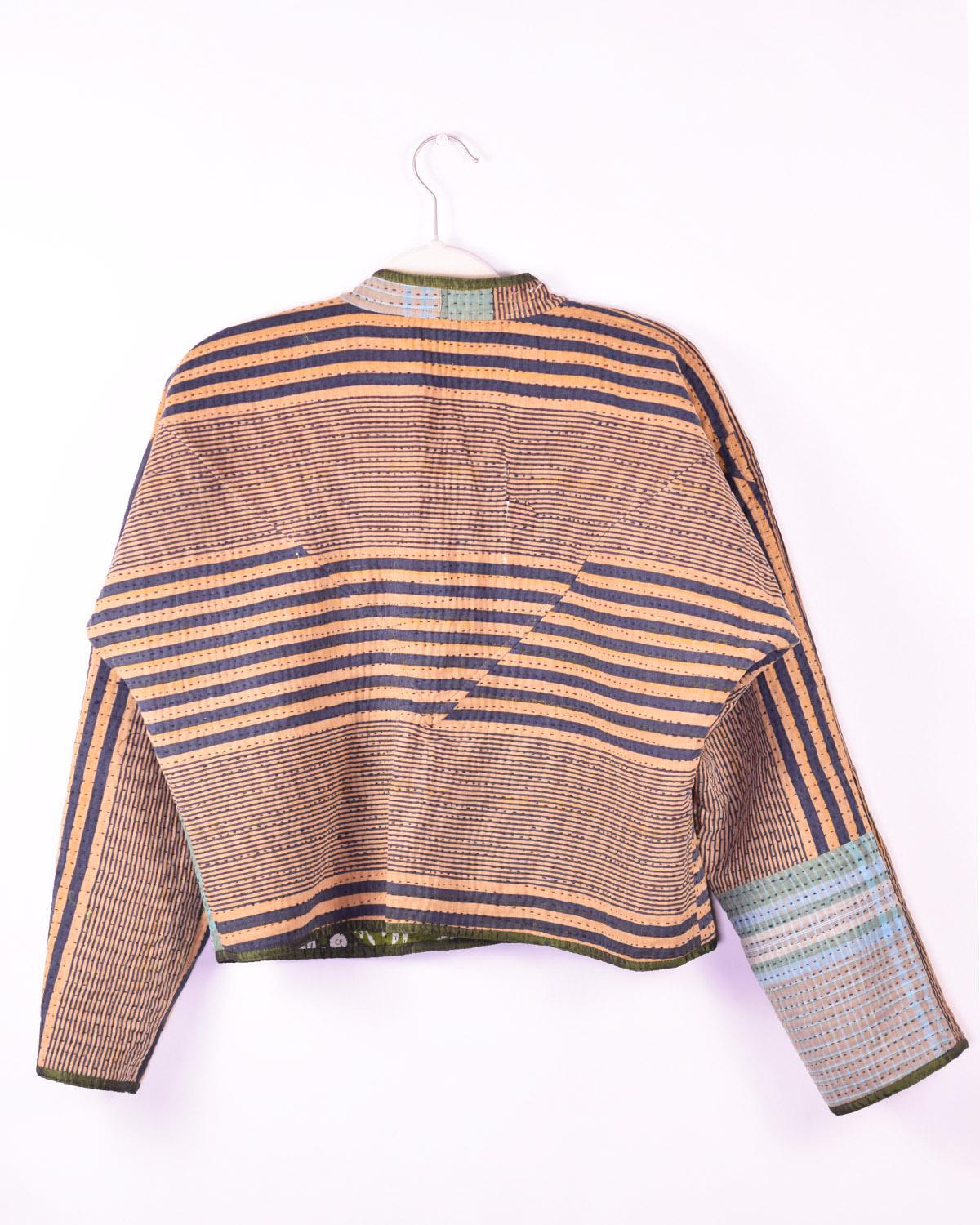 Txtile Sofie Leaf Green Quilted Reversible Patchwork Kantha Jacket