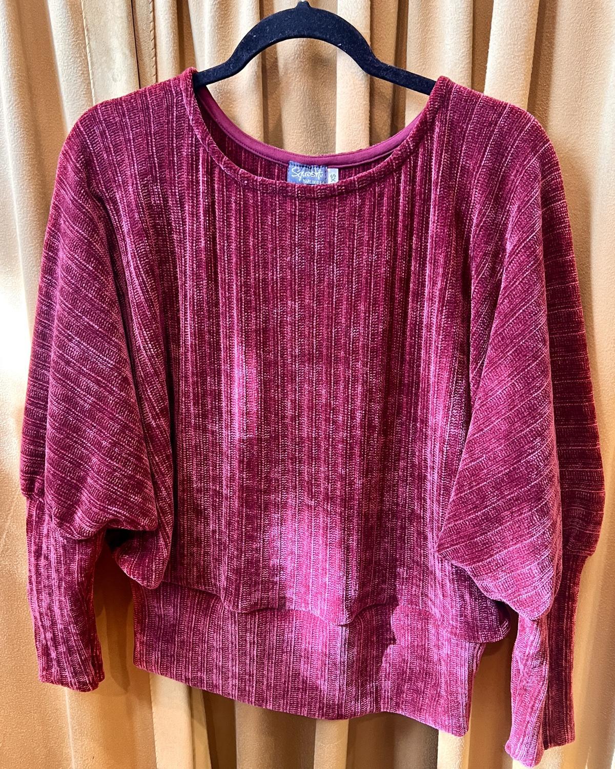 Squasht Batwing Sweater in Red Raspberry Plush Chenille Rib Knit