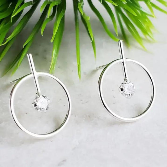 Sosie Designs Silver Circle with Bar CZ Studs