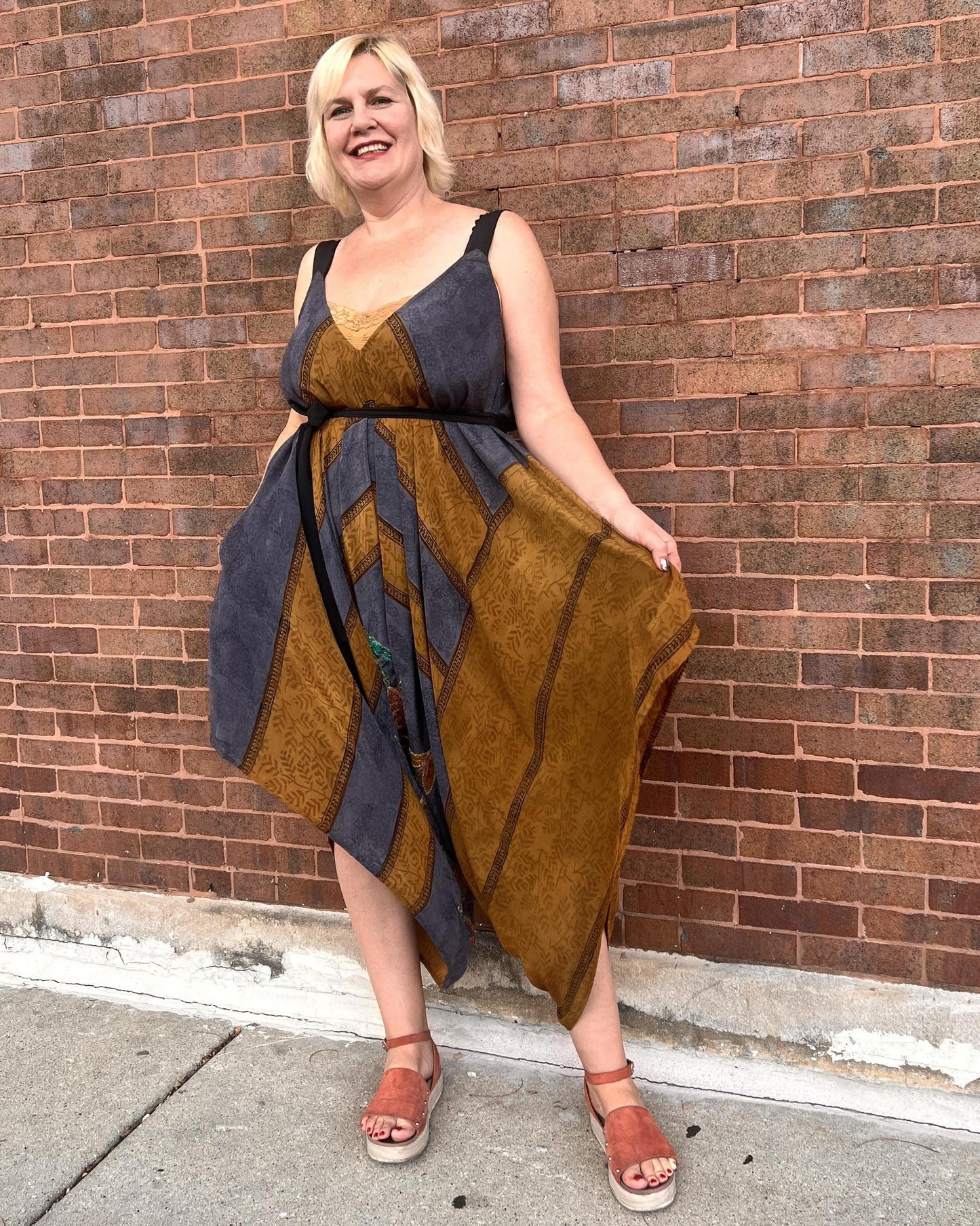 Indie Ella Zatanna Boho Silk Jumpsuit in Slate & Earth