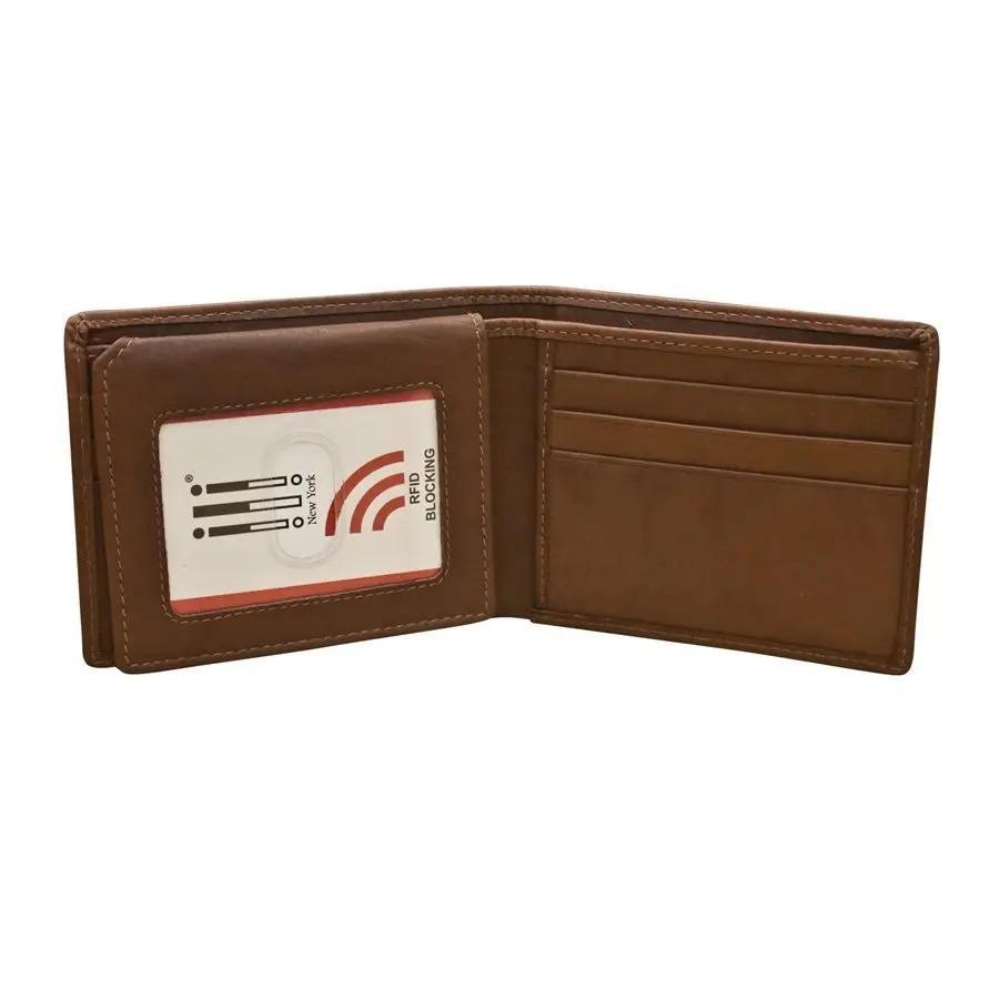 ili Leather Bifold Men's Wallet with Flip-Up Id Holder in Toffee