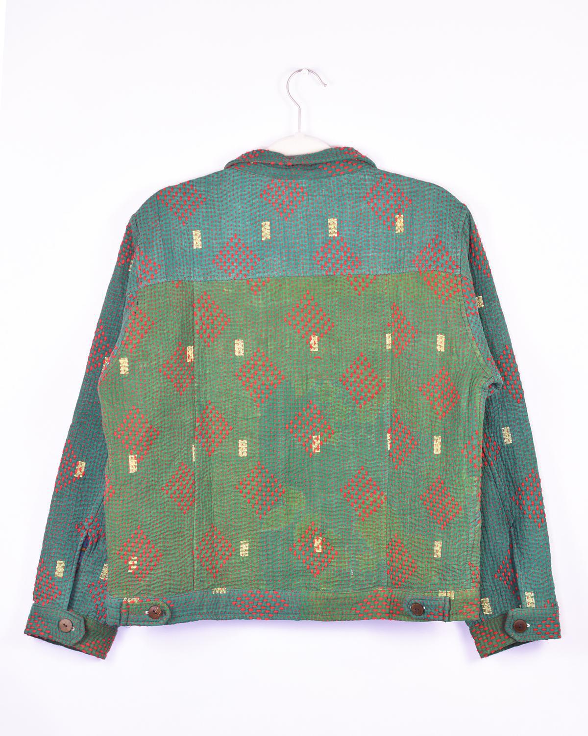 Txtile Alfie Chore Jacket Green & Turquoise Size XL - Quilted Patchwork Kantha Jacket