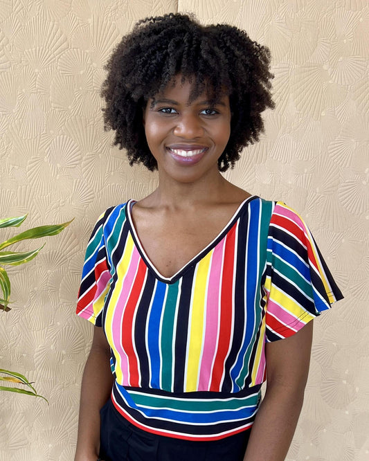 Squasht Bell Sleeve Ballet Top in Rainbow Stripes