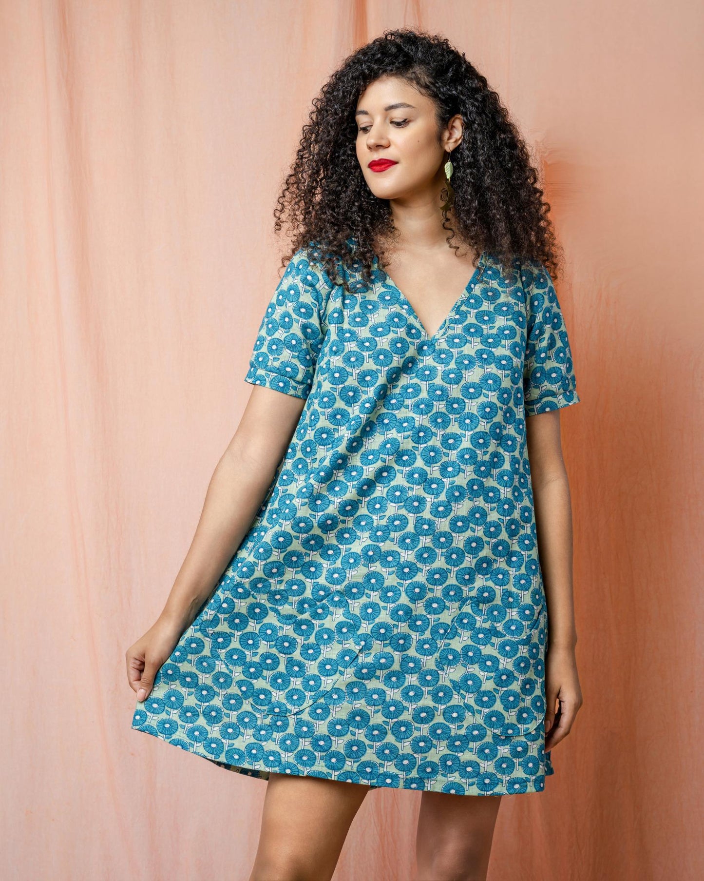 Squasht Winifred Dress Caribbean Turquoise Cotton Poplin Flower Print 🌼