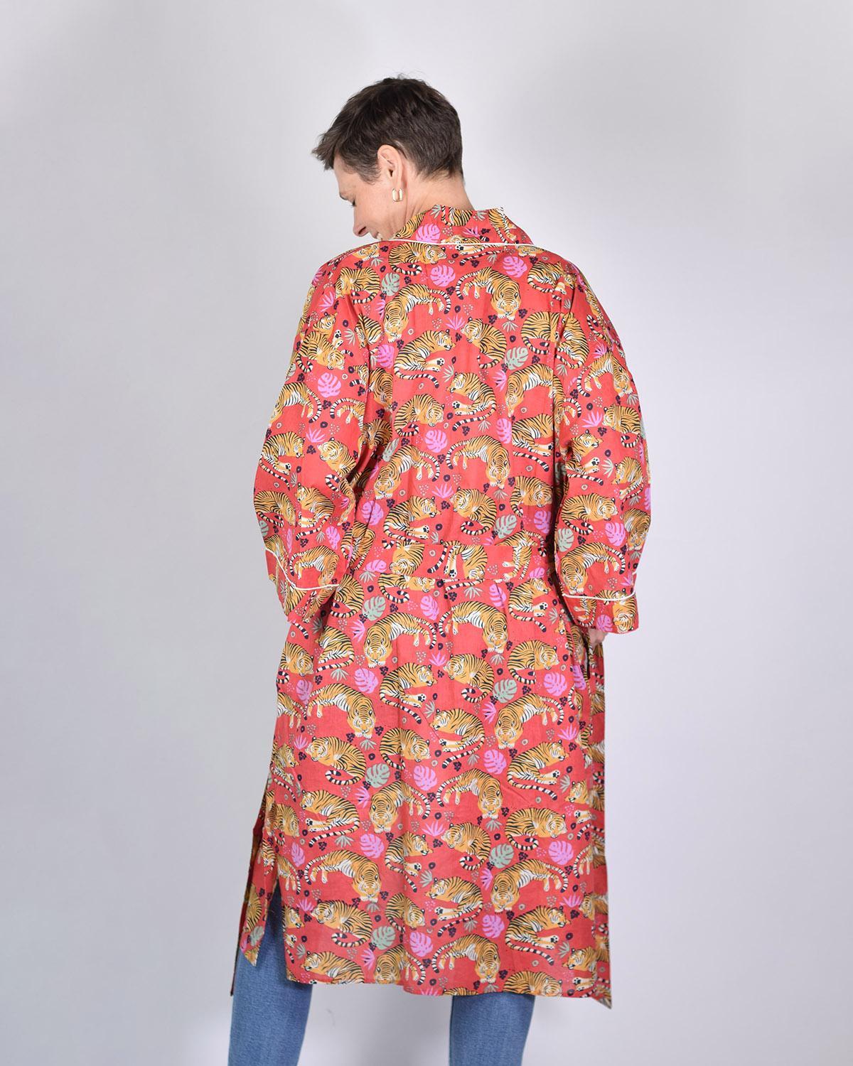 Txtile Lightweight Cotton Robe - Sleeping Tigers in Red