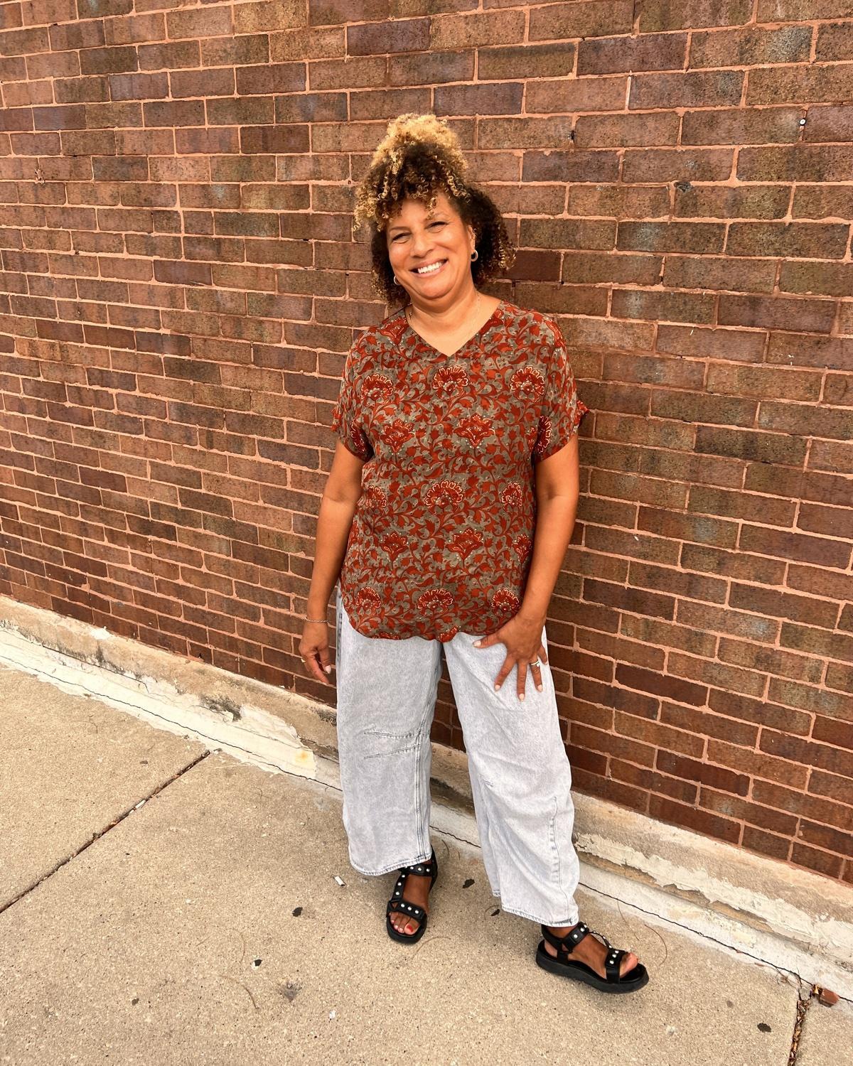 Indie Ella Eesha V-Neck Top in Terra Cotta Flourish