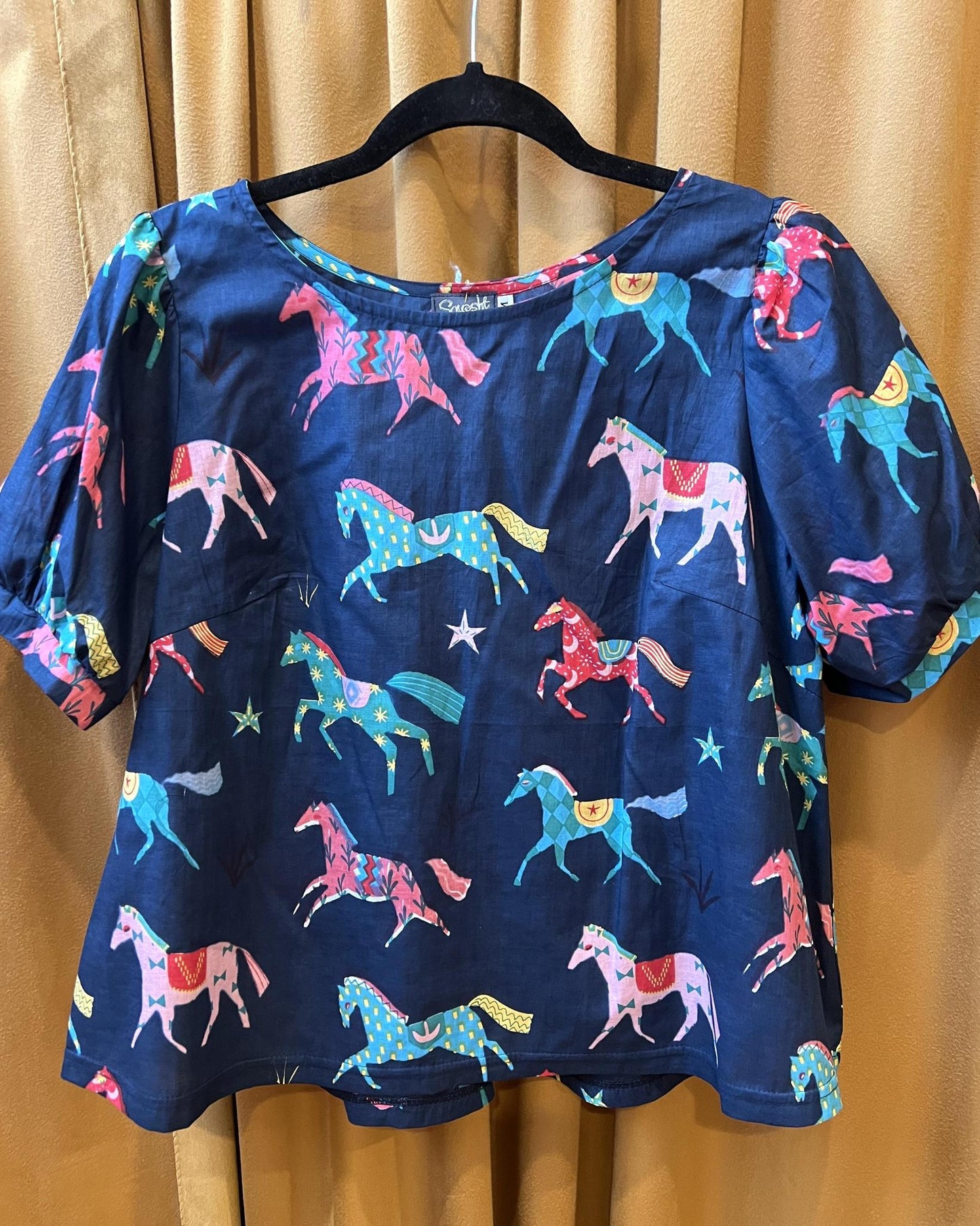 Squasht Puff Sleeve Top in Horses Print
