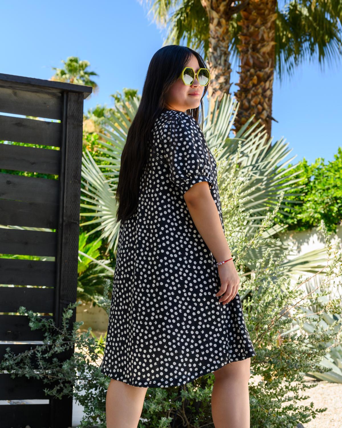 Squasht Charlotte Dress in Black with White Distressed Dots