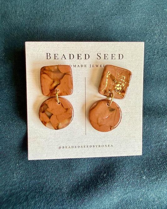 Beaded Seed by Ronea Stud Dangle Earrings in Marbled Terracotta