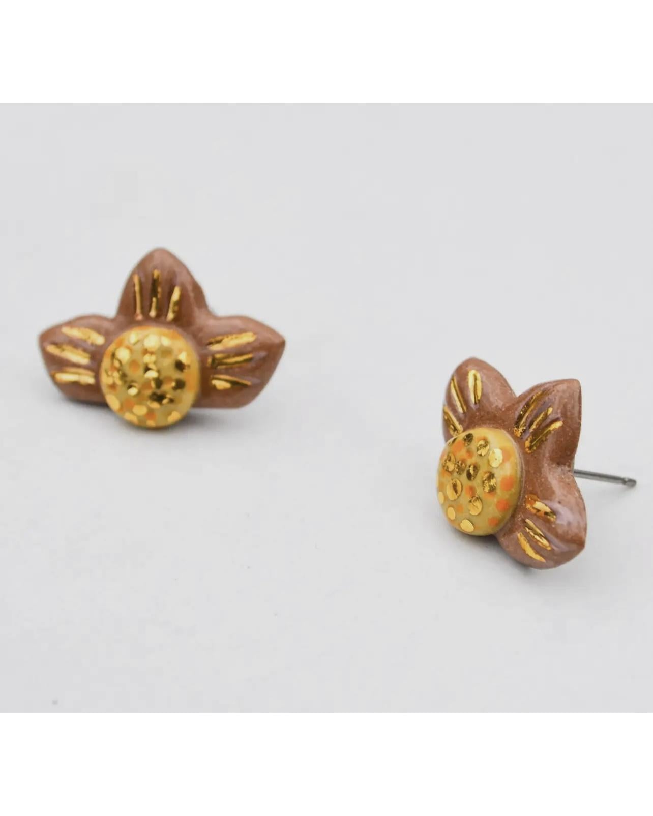 Lilikoi Project Light Terracotta Flower - Porcelain Stud Earrings