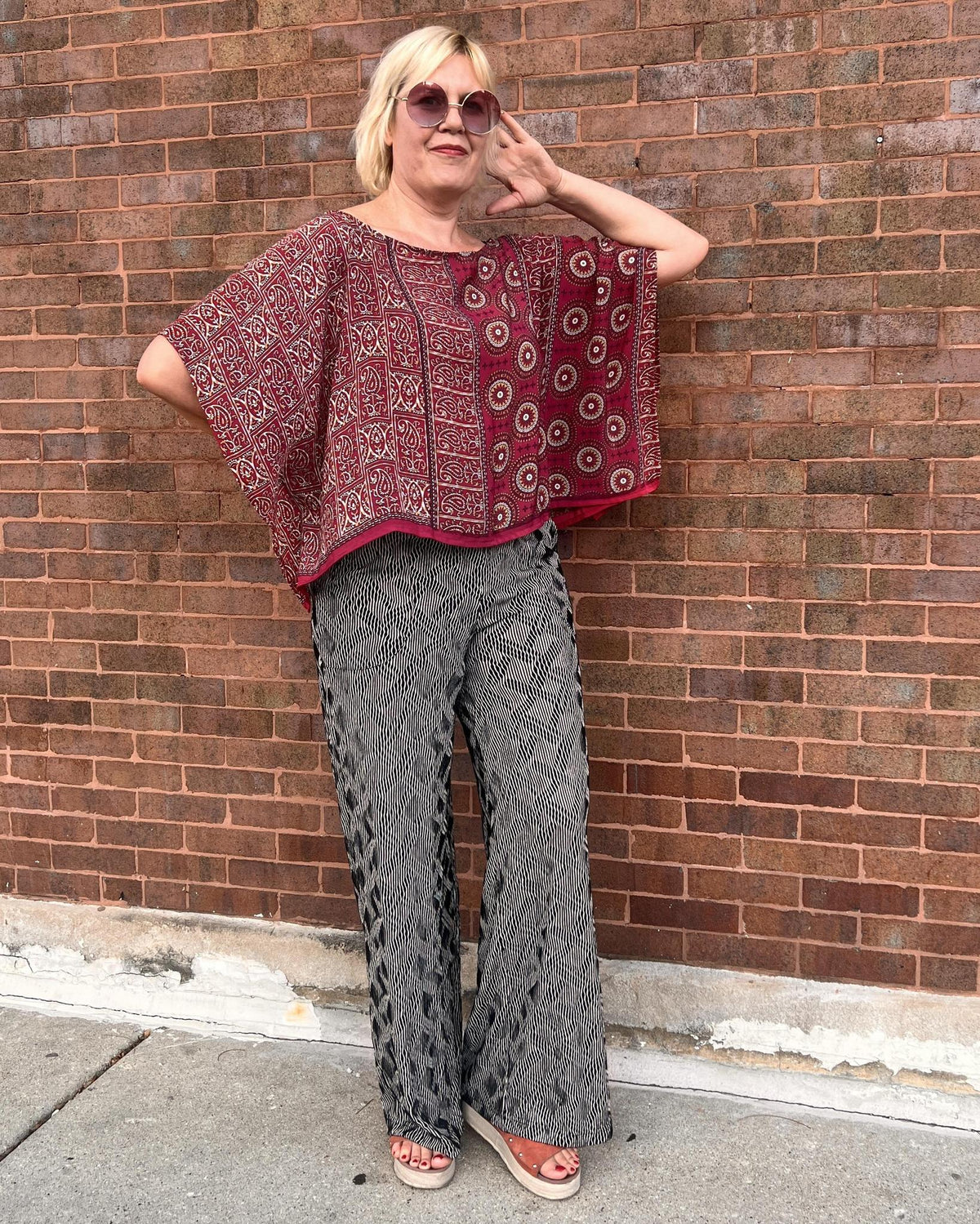 Indie Ella Tessa Flowy Silk Top in Rosy Pink Bandana