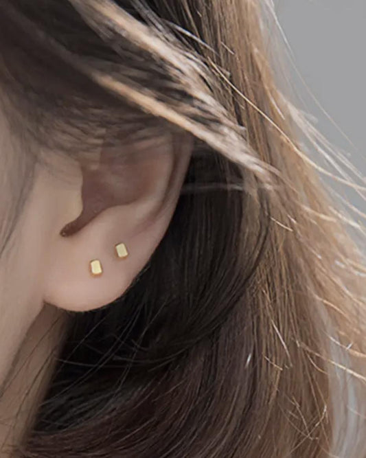 Perimade Tiny Cube Square Stud Earrings - Sterling Silver with Gold Plate