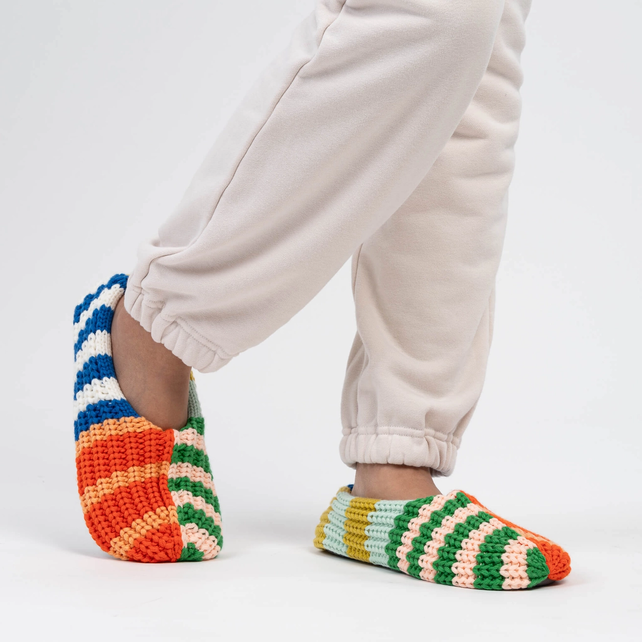Verloop Patchwork Stripe Rib Slippers in Rainbow