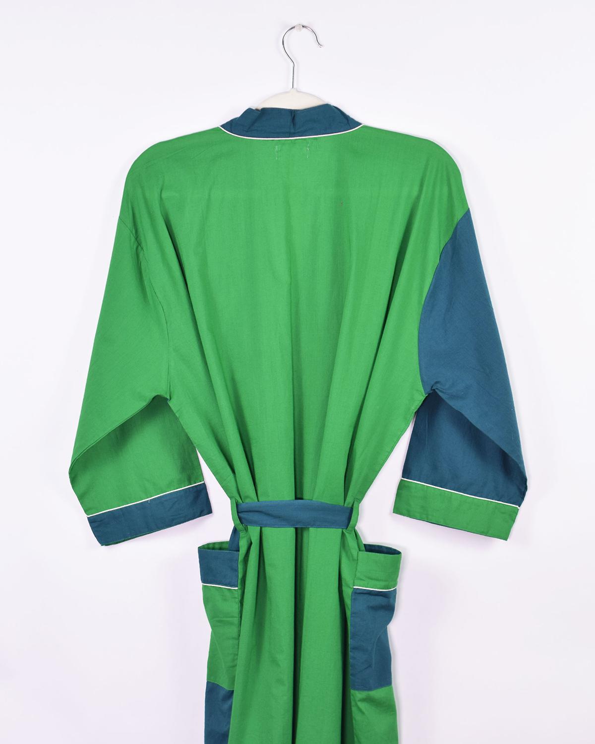 Txtile Lightweight Cotton Robe - Forest and Fern Color Block