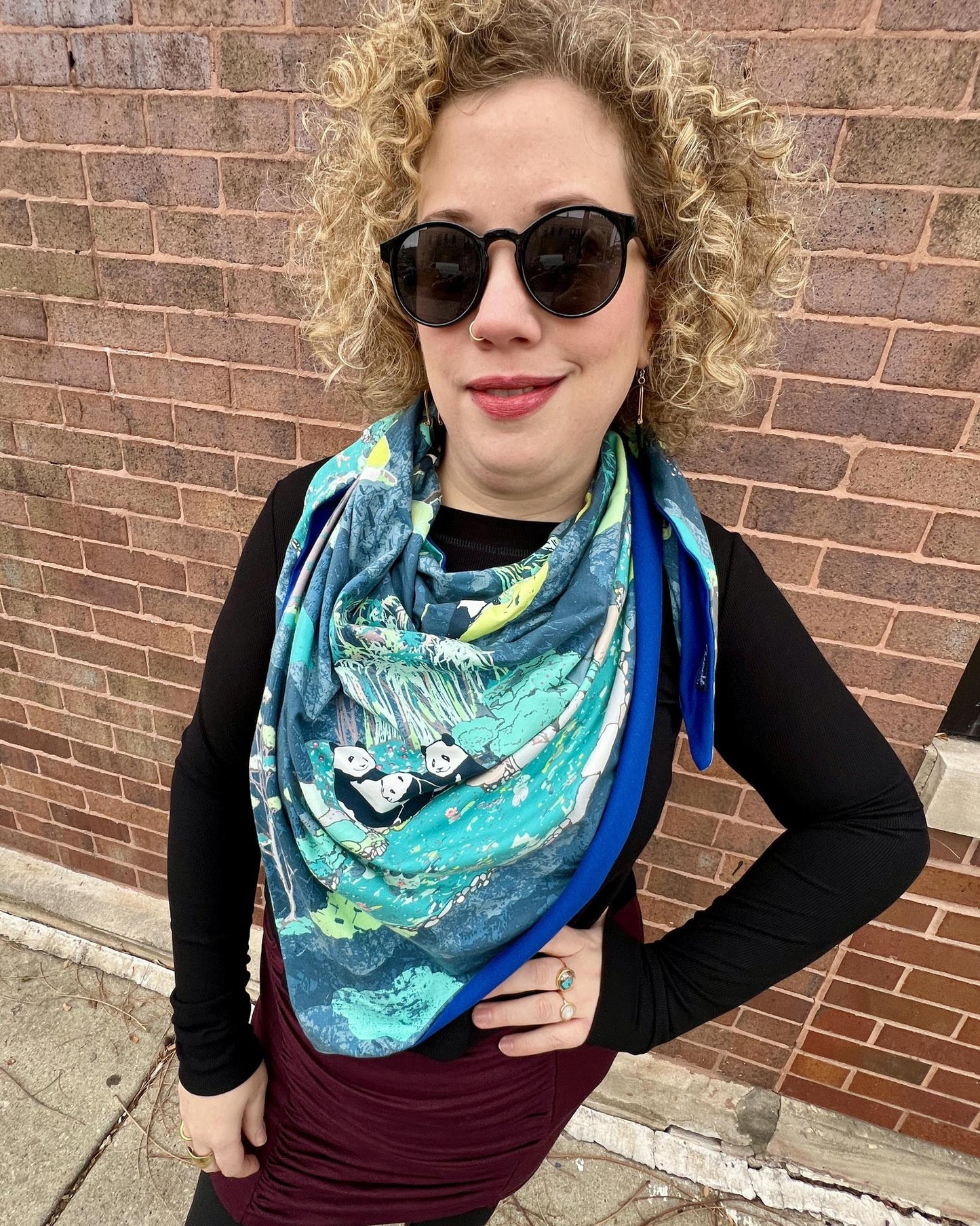 Squasht Reversible Triangle Scarf in Panda Party and Bright Blue