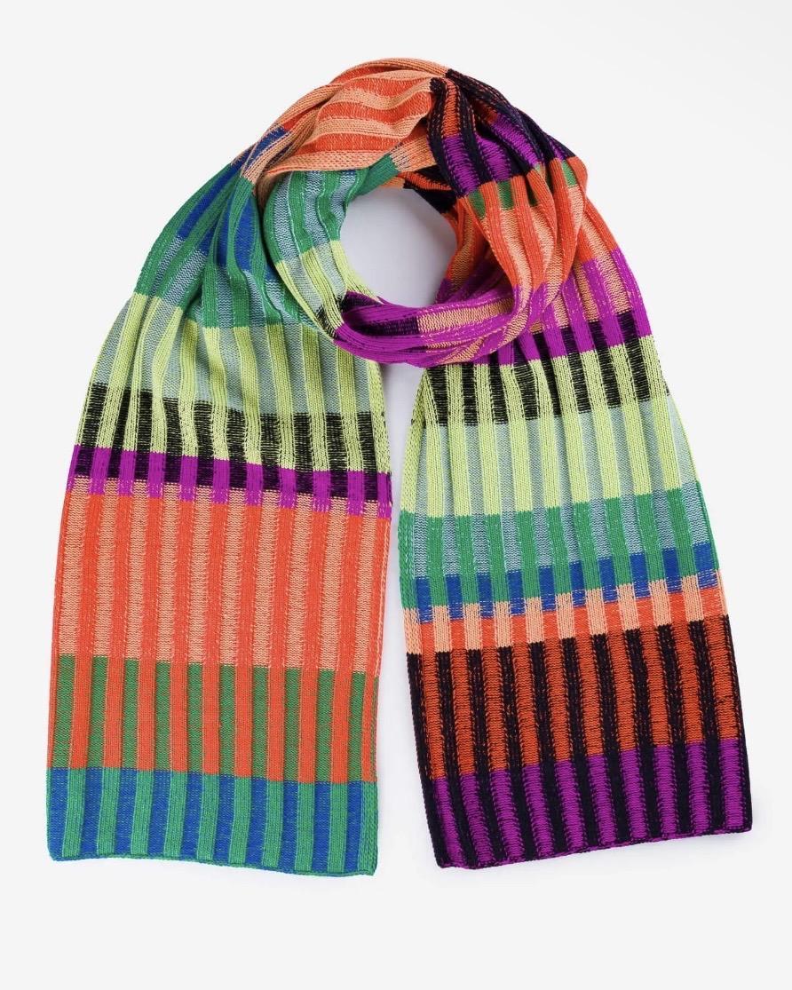 Verloop Mosaic Stripe Knit Scarf in Lime Cobalt