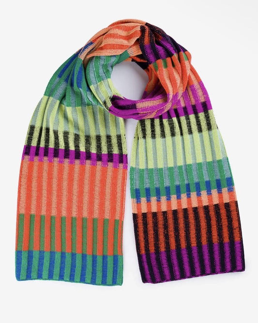 Verloop Mosaic Stripe Knit Scarf in Lime Cobalt