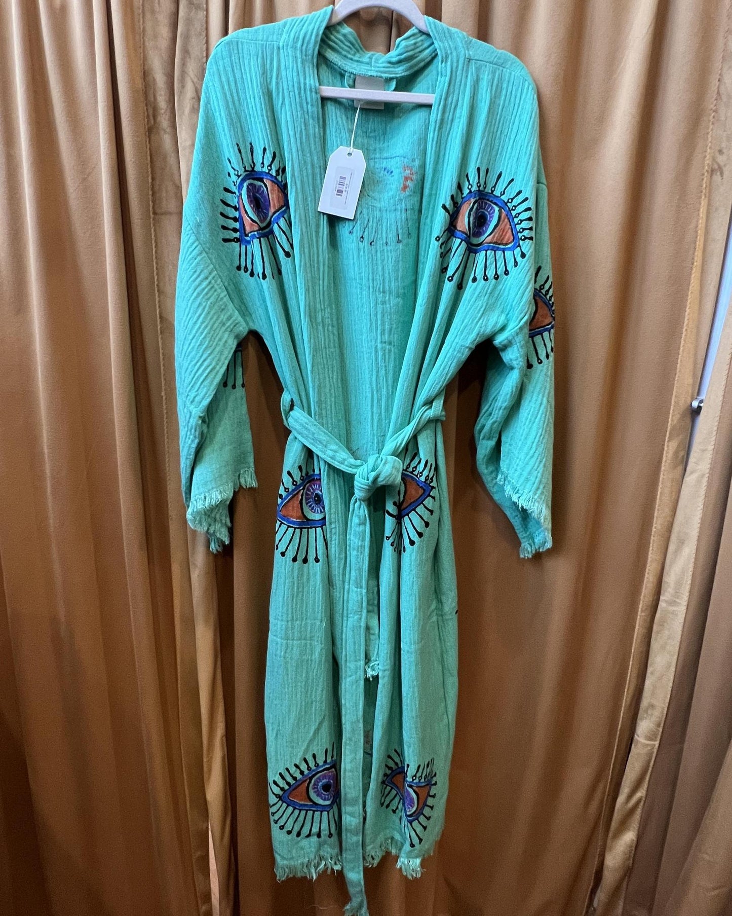 Txtile Block Print Kimono - Organic Turkish Cotton - Aqua/Teal