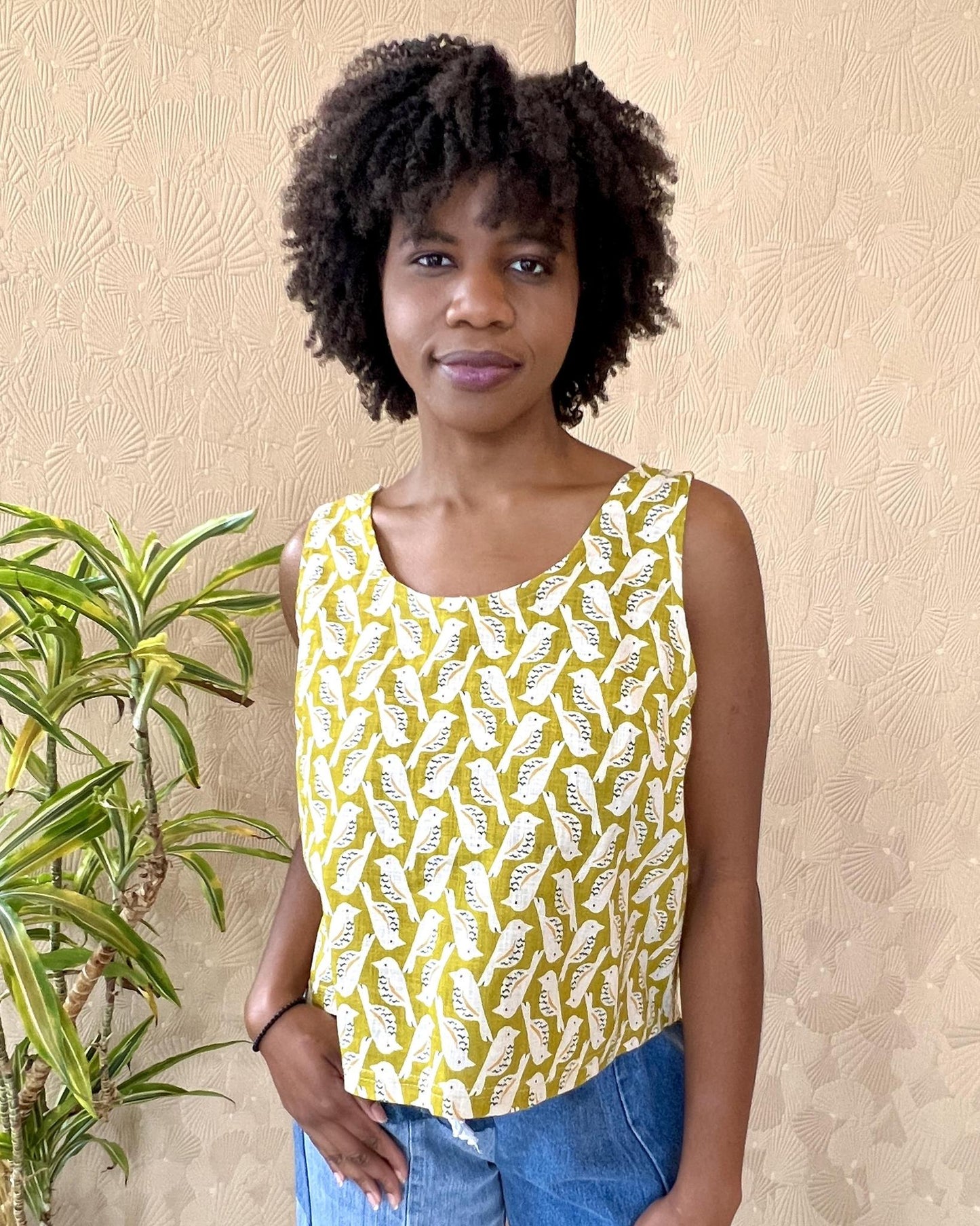 Squasht Tank Top in Chartruese Bird Print