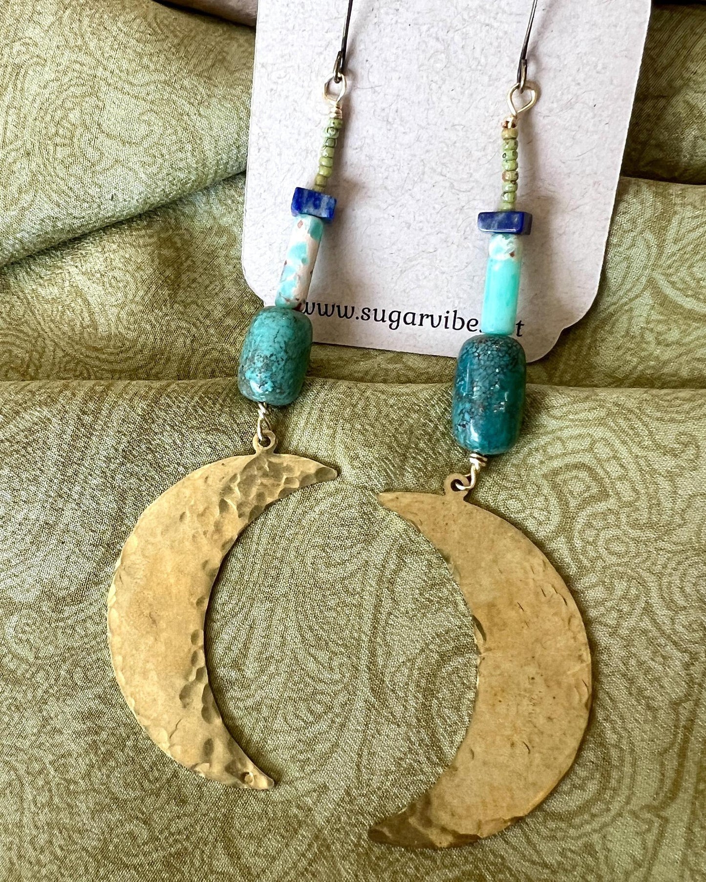 Sugar Vibe Crescent Moon Earrings with Blue Beads