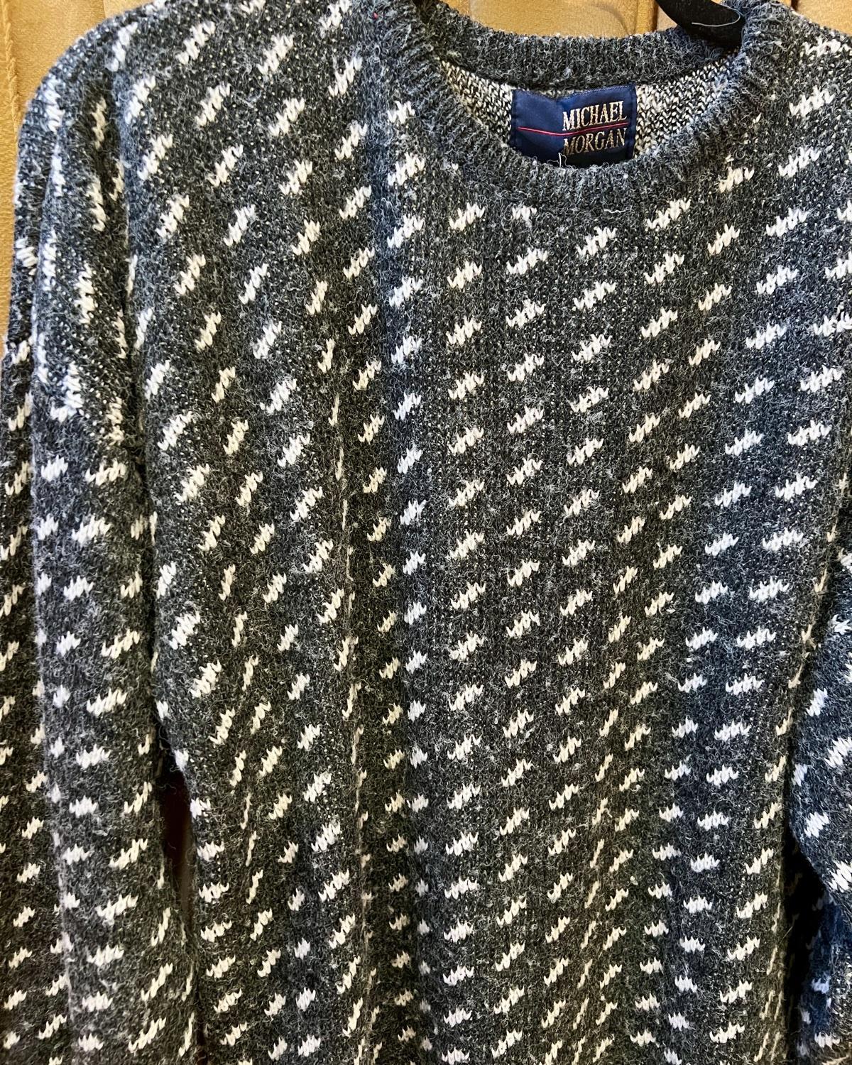 American Recycled Clothing - Full Length Knit Sweater - Gray with White Allover Dots - SALE