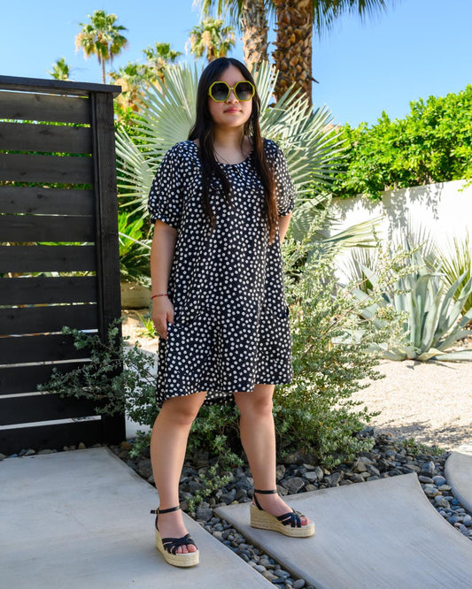 Squasht Charlotte Dress in Black with White Distressed Dots