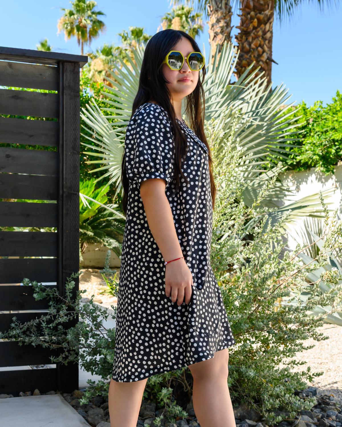 Squasht Charlotte Dress in Black with White Distressed Dots