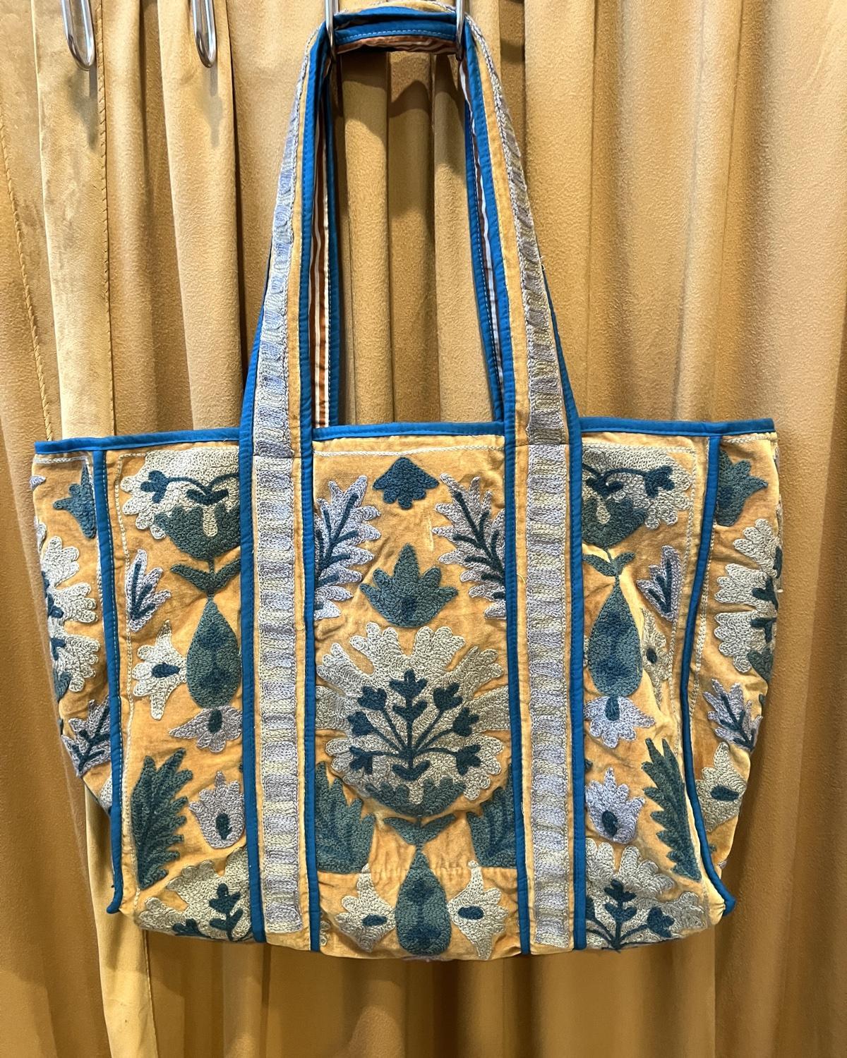 Txtile Velvet Suzani Tote Bag in Gold and Teal