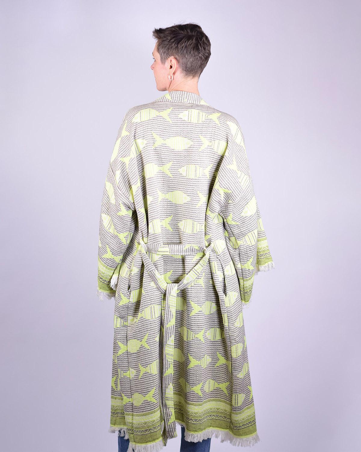 Txtile Woven Turkish Cotton Print Kimono/Robe in Electric Fish