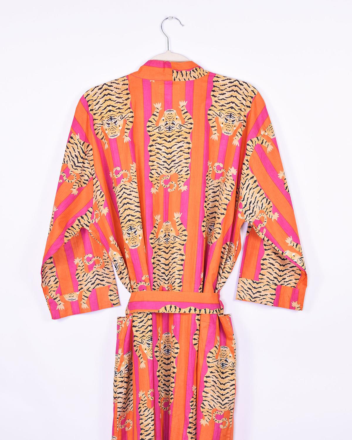 Txtile Lightweight Cotton Robe - Pink/Orange Tiger Print