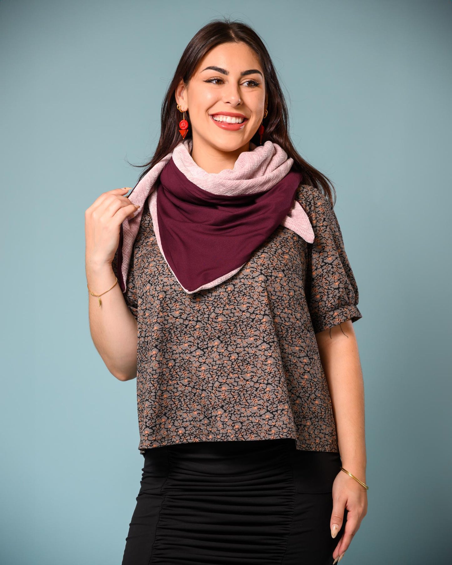 Squasht Triangle Scarf Blush Sweater Knit and Merlot