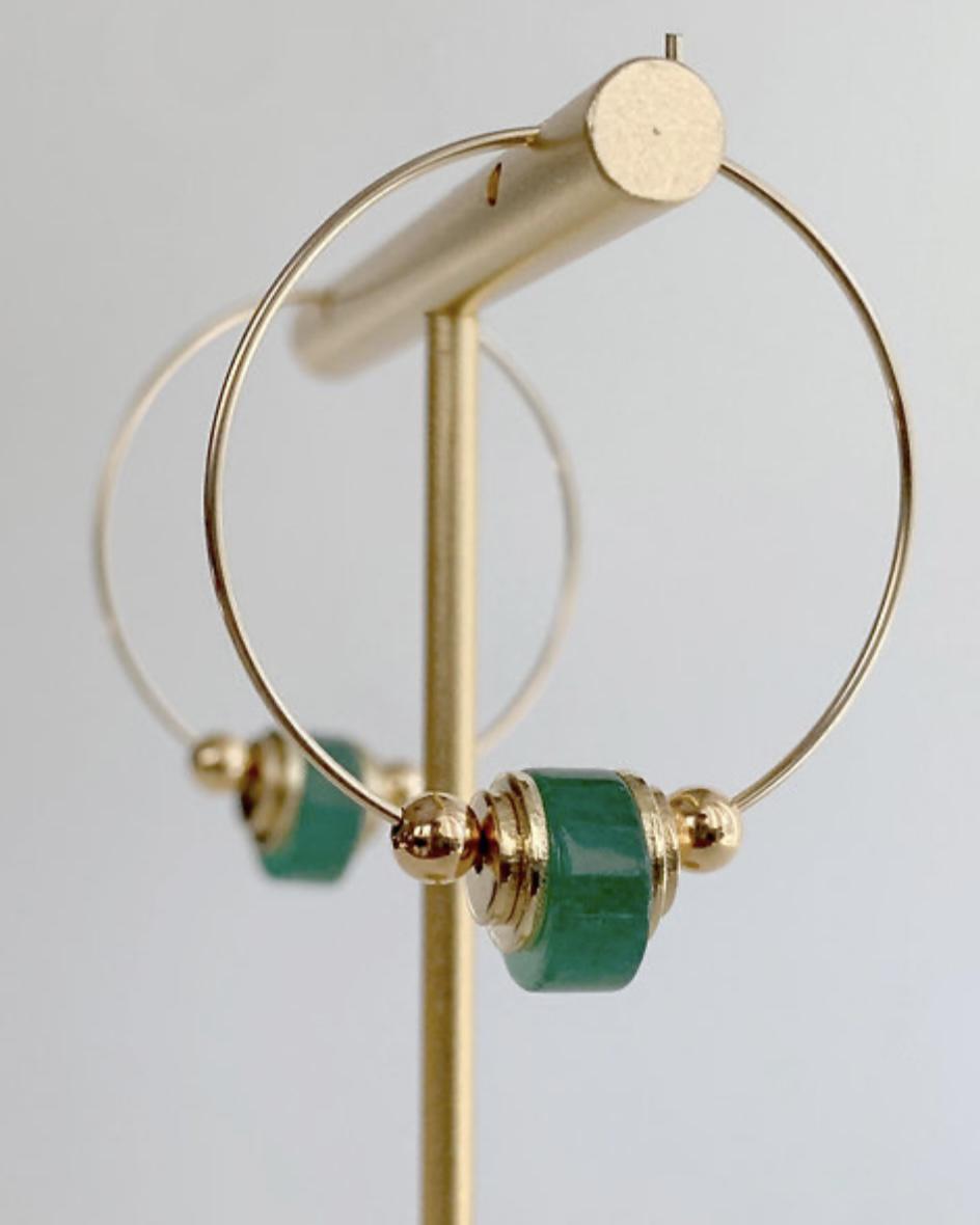 caliLOVESchi 14k Gold Hoops - Green Aventurine