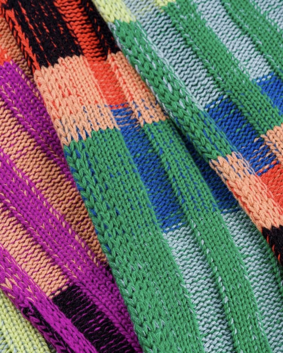 Verloop Mosaic Stripe Knit Scarf in Lime Cobalt
