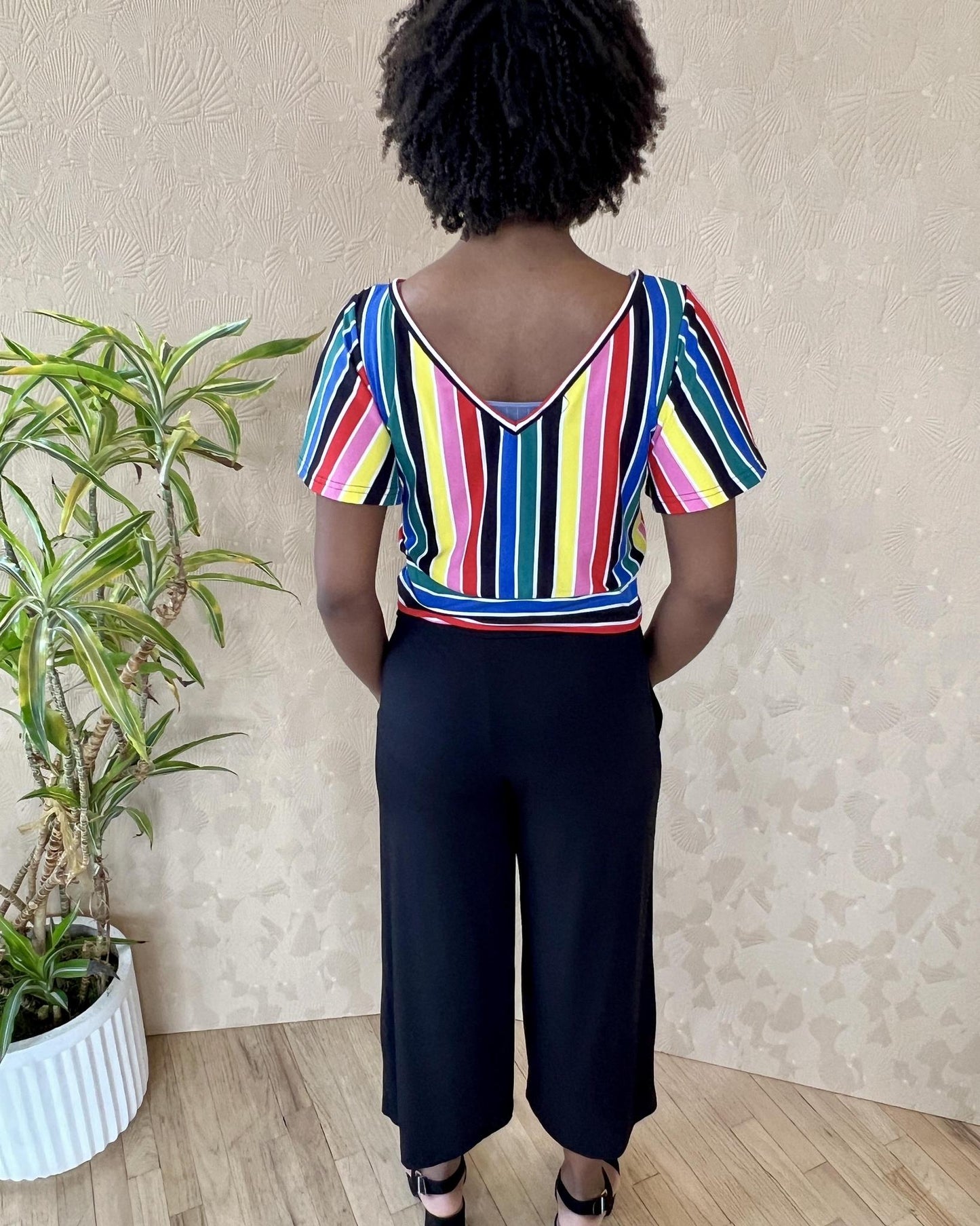 Squasht Bell Sleeve Ballet Top in Rainbow Stripes - Size Large, XL