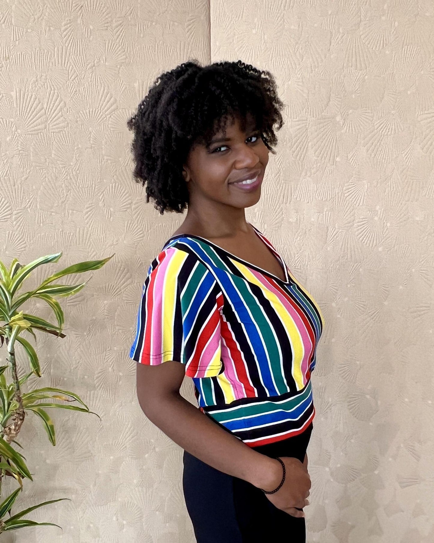Squasht Bell Sleeve Ballet Top in Rainbow Stripes - Size Large, XL
