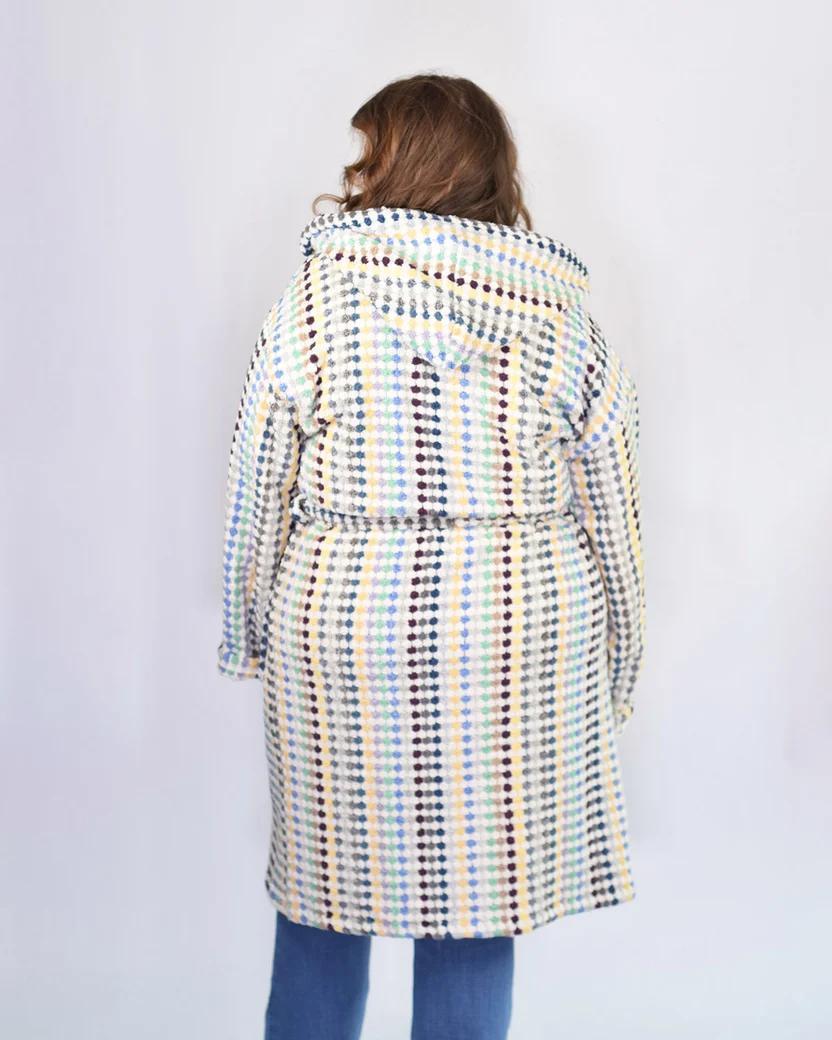 Txtile Turkish Cotton Plush Hooded Terry Cloth Robe - Sunbeam Checkers