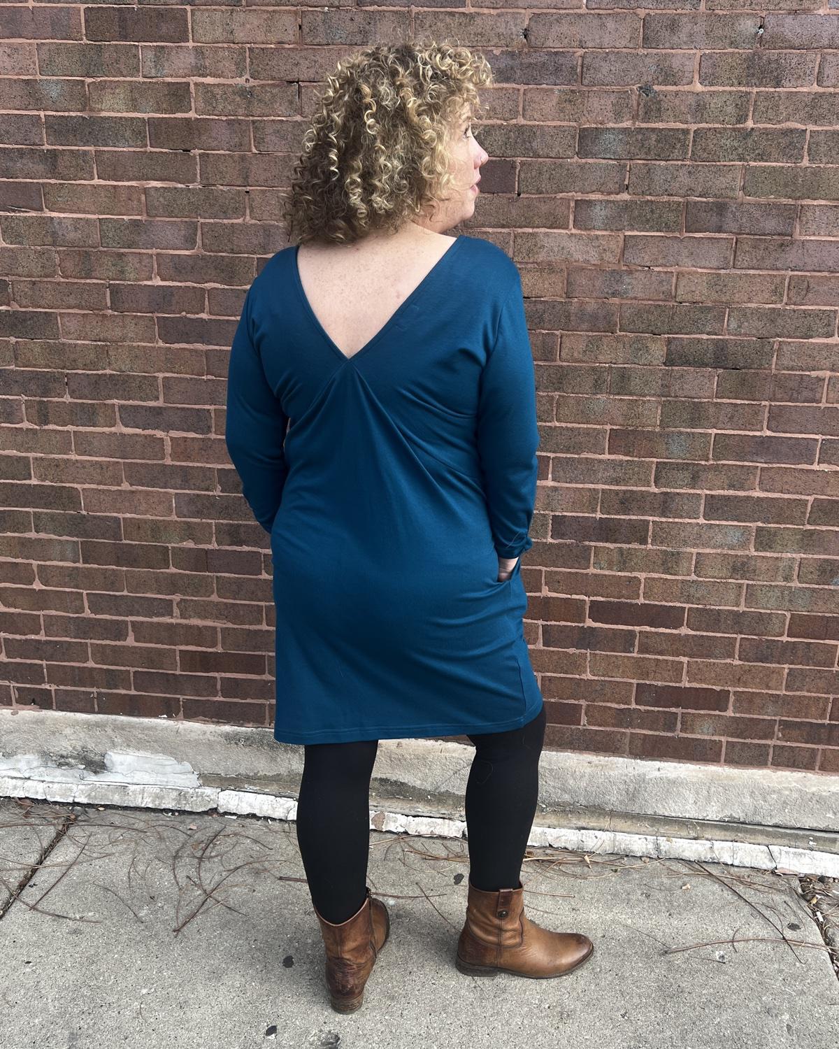 Squasht Drea Draped Dress in Teal with Berry & Pink Vintage Trim