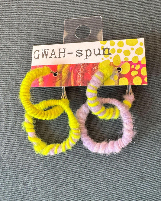GWAH-spun Hoop Earrings - Double Yellow & Lavender Multicolor