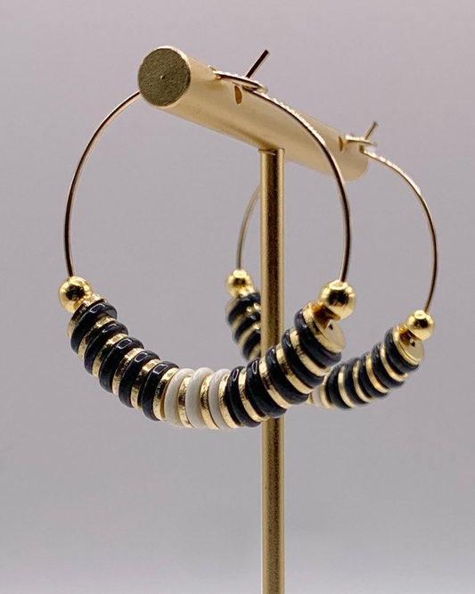 caliLOVESchi - 14kt Gold Hoops - Ebony and Ivory